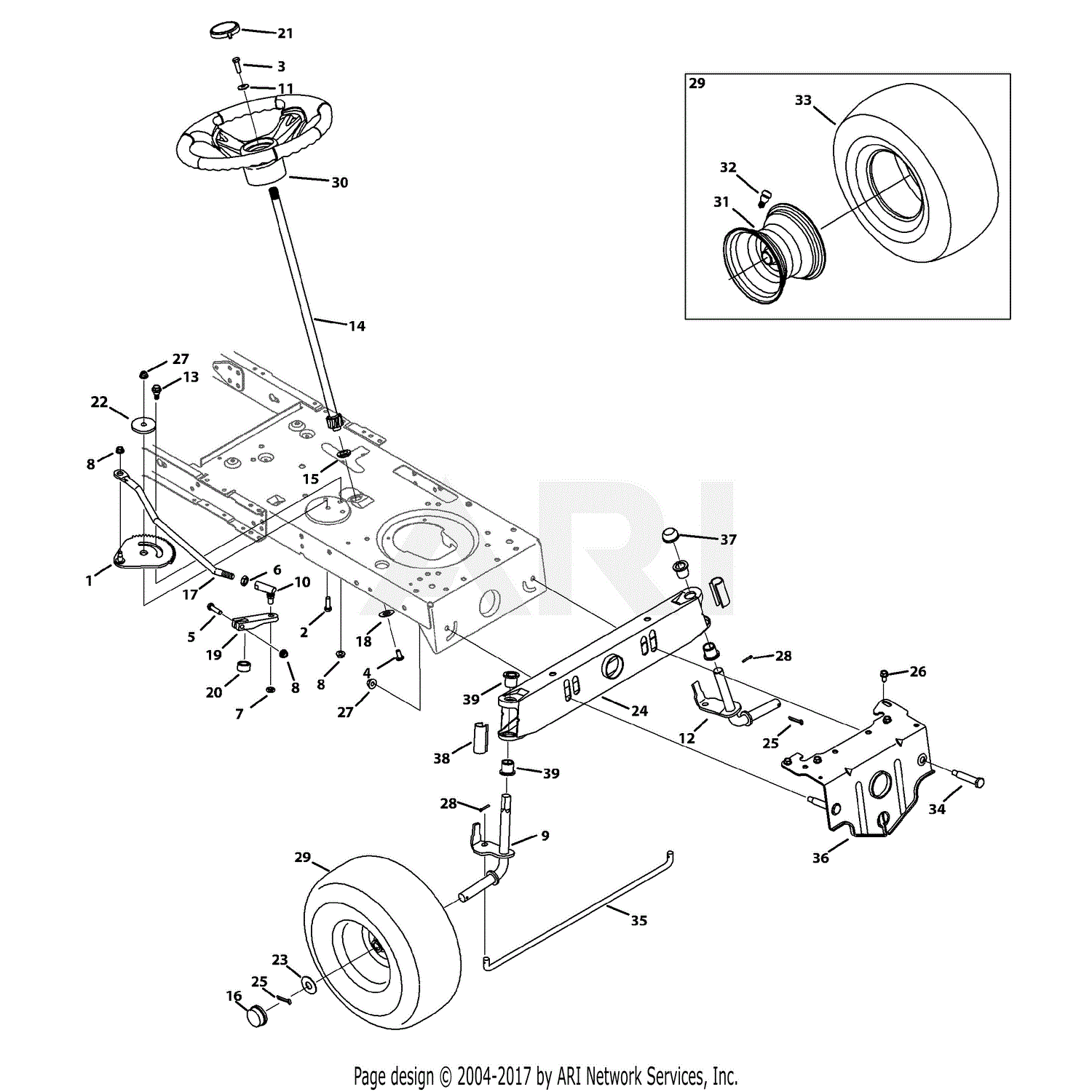 Troy Bilt 13AN77KS011 Pony (2013) Parts Diagram for Steering Assembly