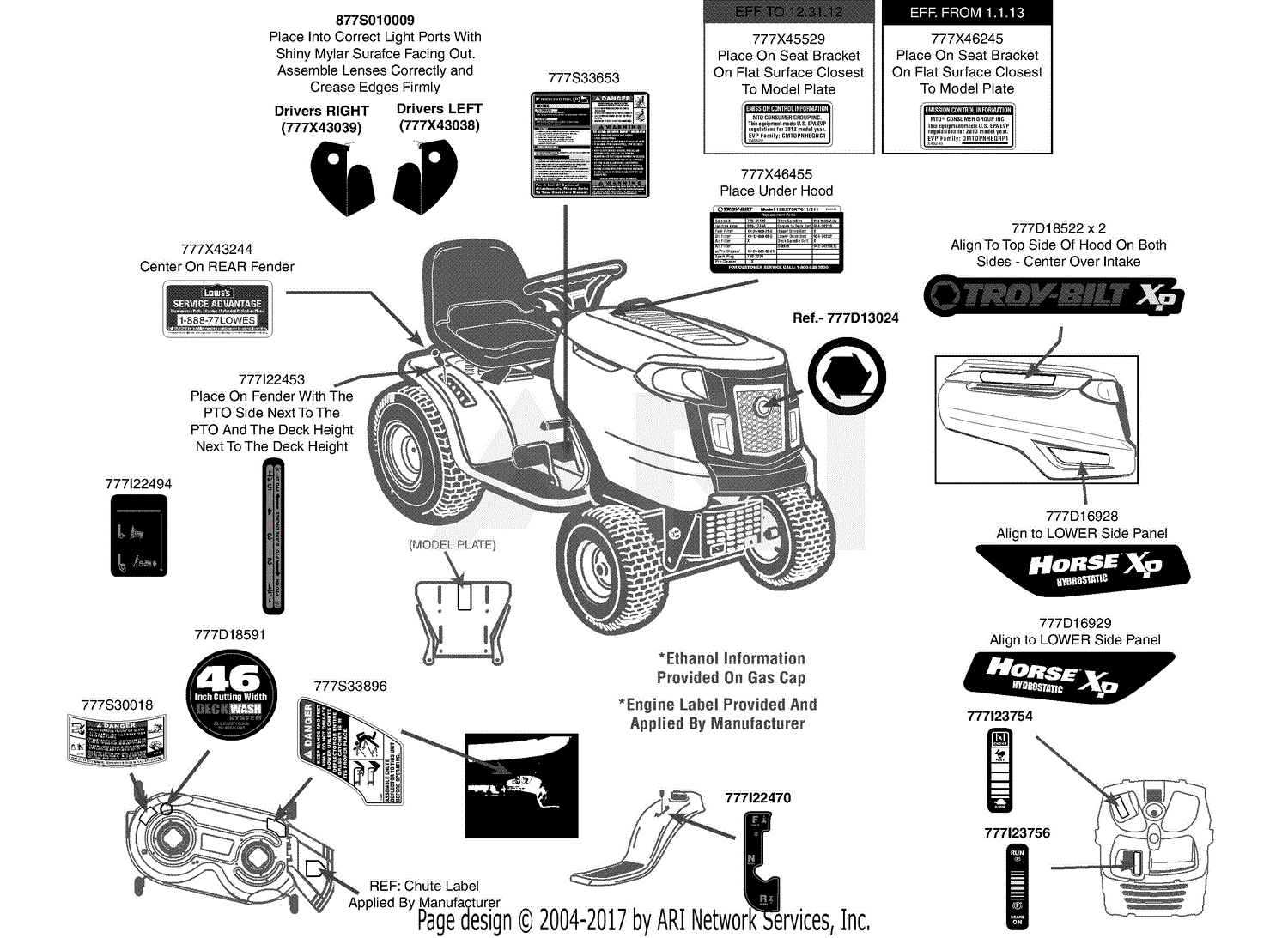 Troy Bilt 13BX79KT011 Horse (2013) Parts Diagram for Label Map