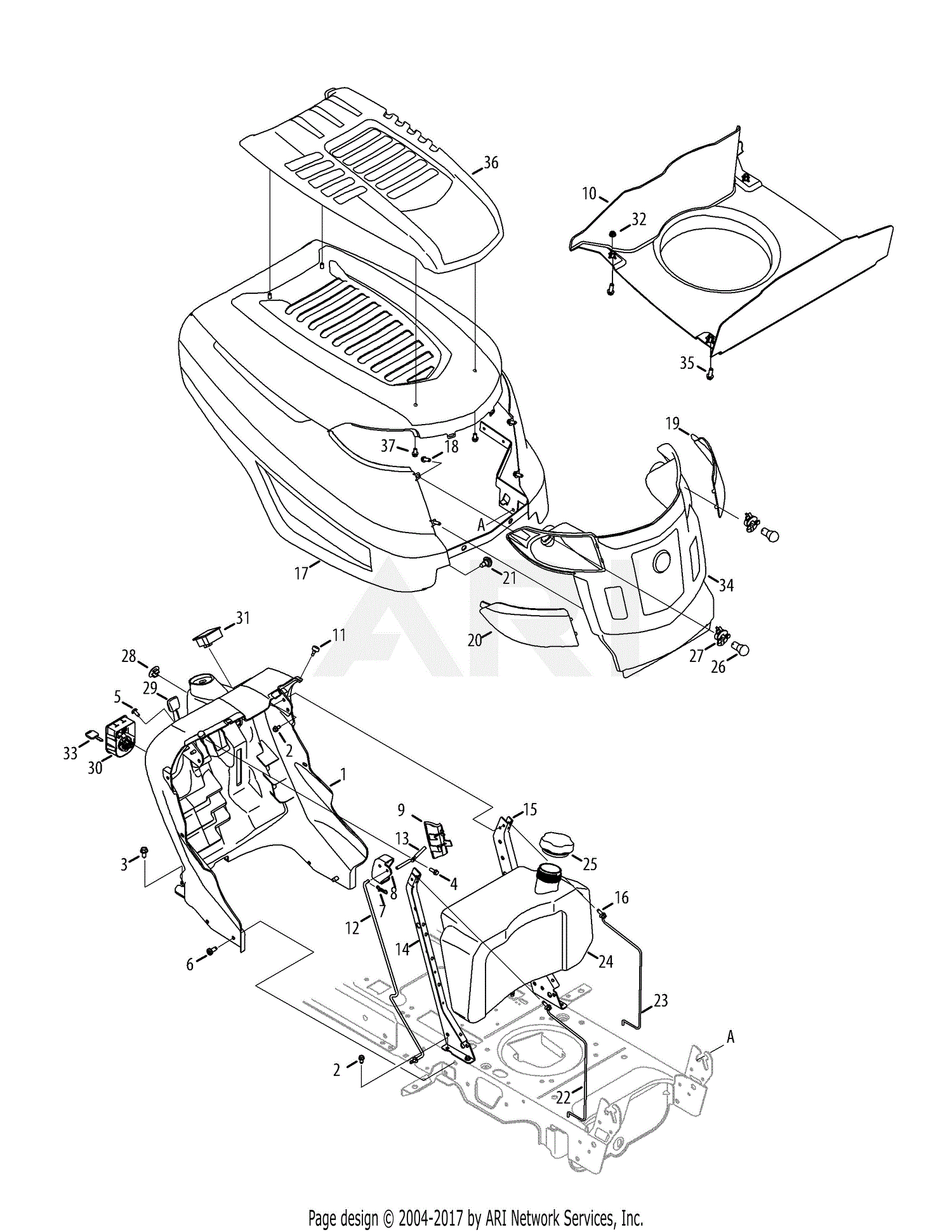 Troy Bilt 13AA93KT066 TB2246 (2014) Parts Diagram for Hood & Dash