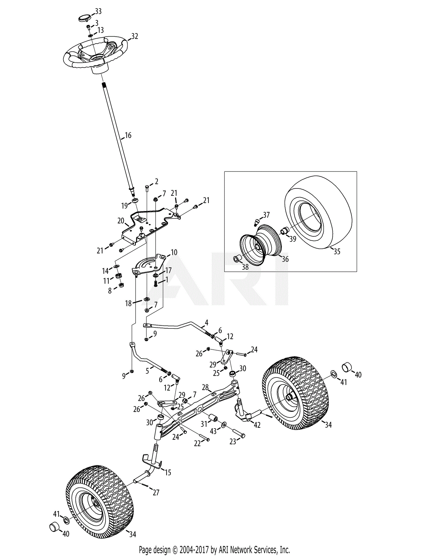 Troy Bilt 13AA93KT066 TB2246 (2014) Parts Diagram for Steering & Axle