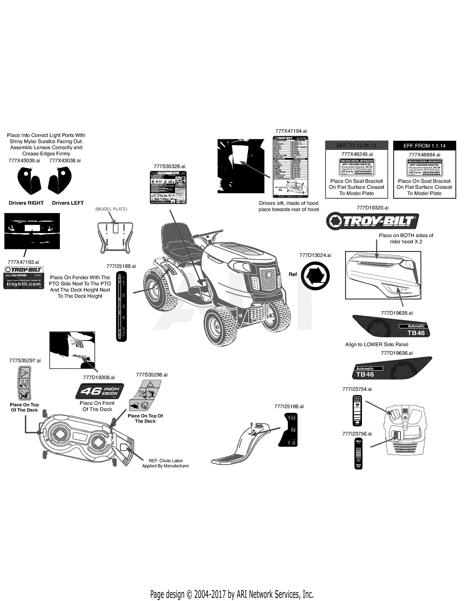 Troy Bilt 13AL78KT066 TB46 (2014) Parts Diagram for Label Map