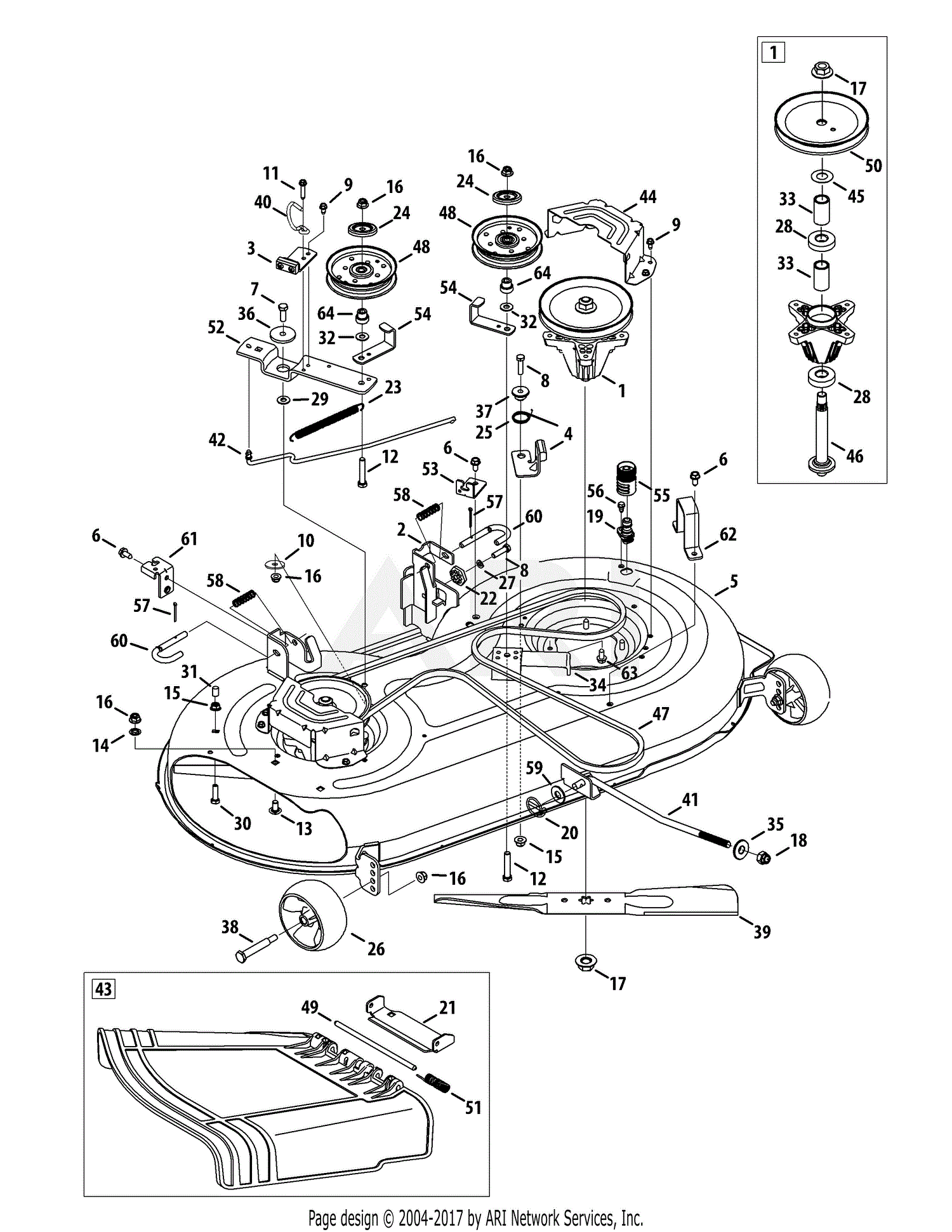 Troy Bilt 13AL93KS066 TB1942 (2014) Parts Diagram for Mower Deck 42-Inch