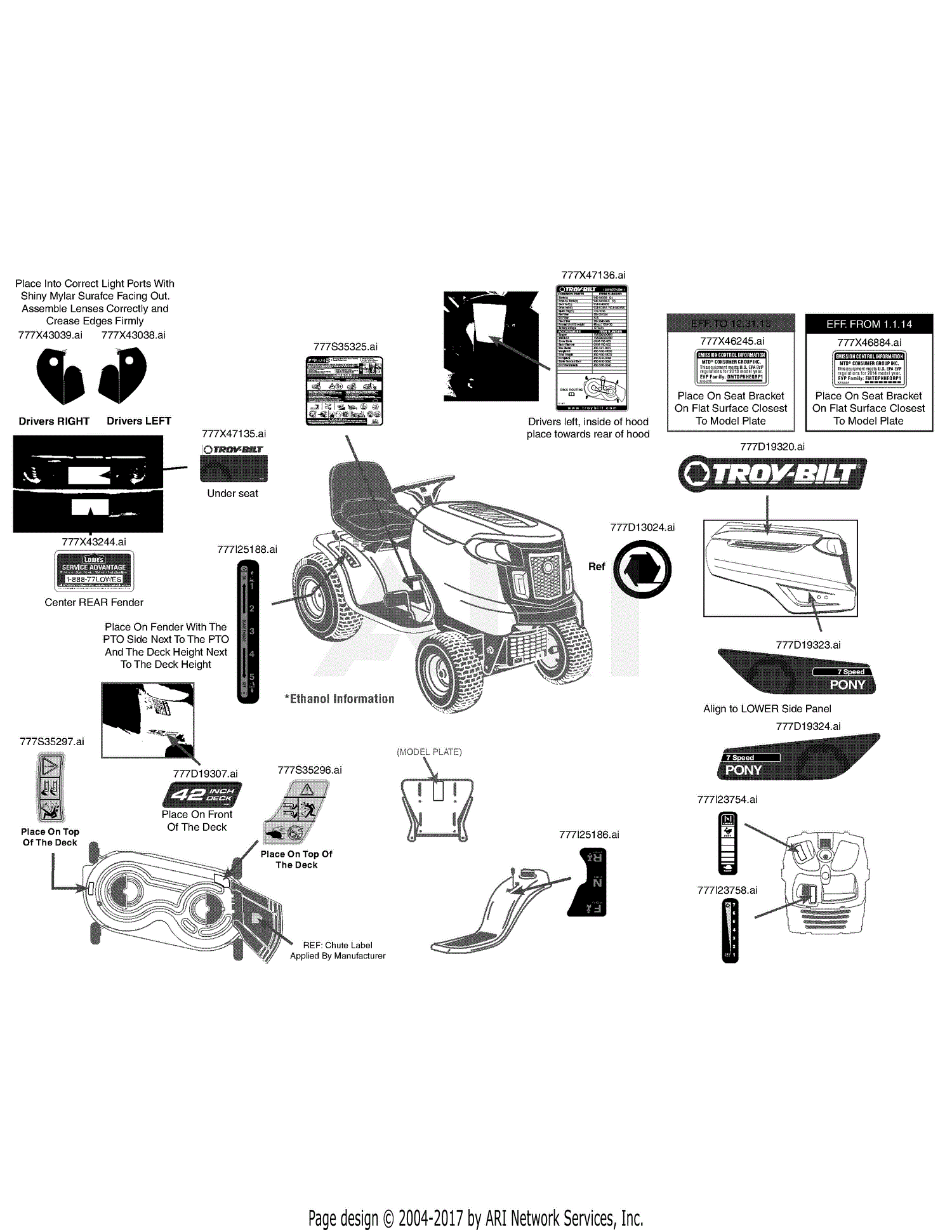 Troy Bilt 13AM77KS011 Pony (2014) Parts Diagram for Label Map