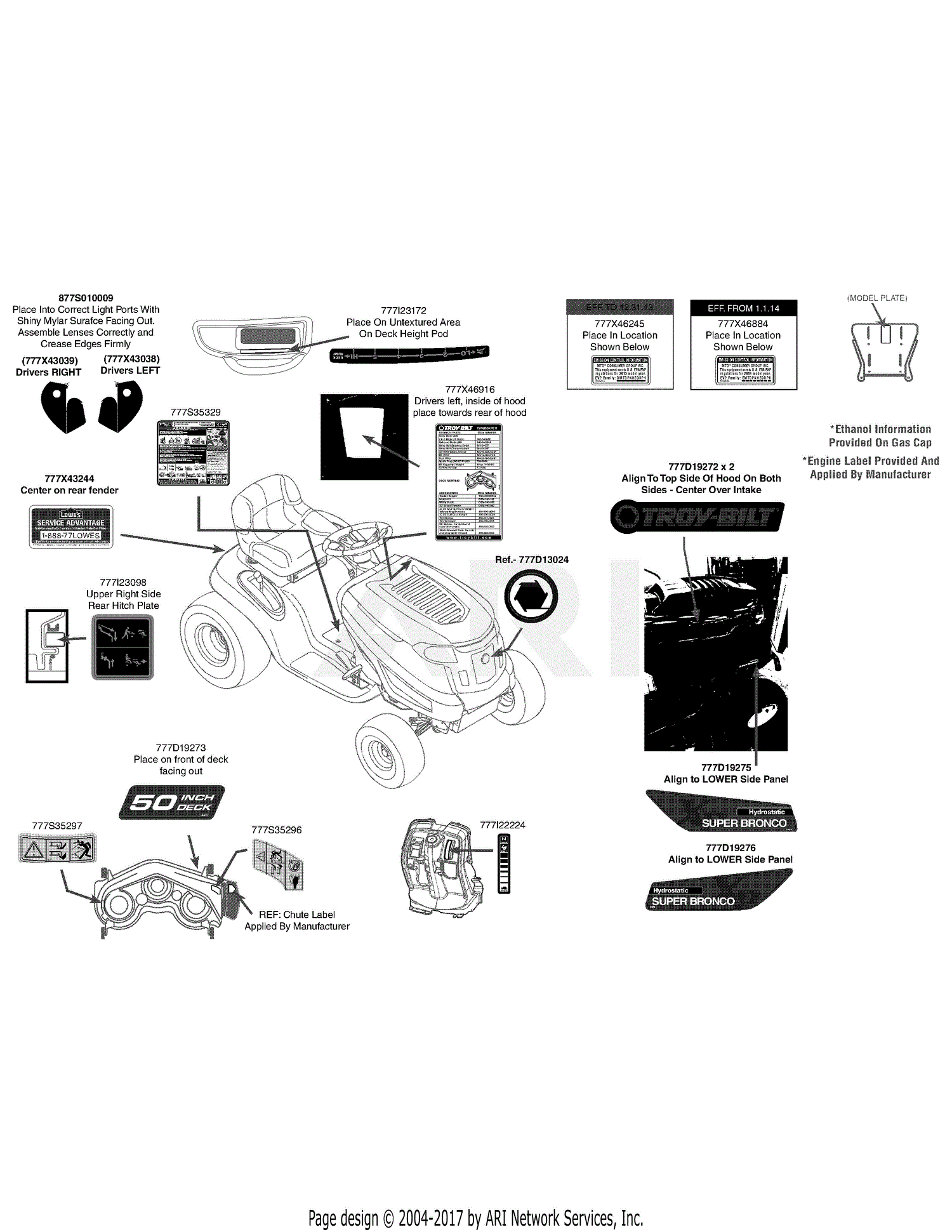 Troy Bilt 13WQ93KP011 Super Bronco (2014) Parts Diagram for Label Map