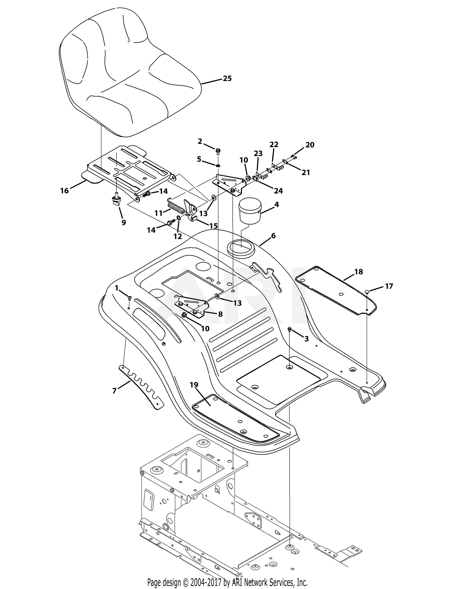 Troy Bilt 13YX79KT011 Horse XP (2015) Parts Diagram for Seat and Fender
