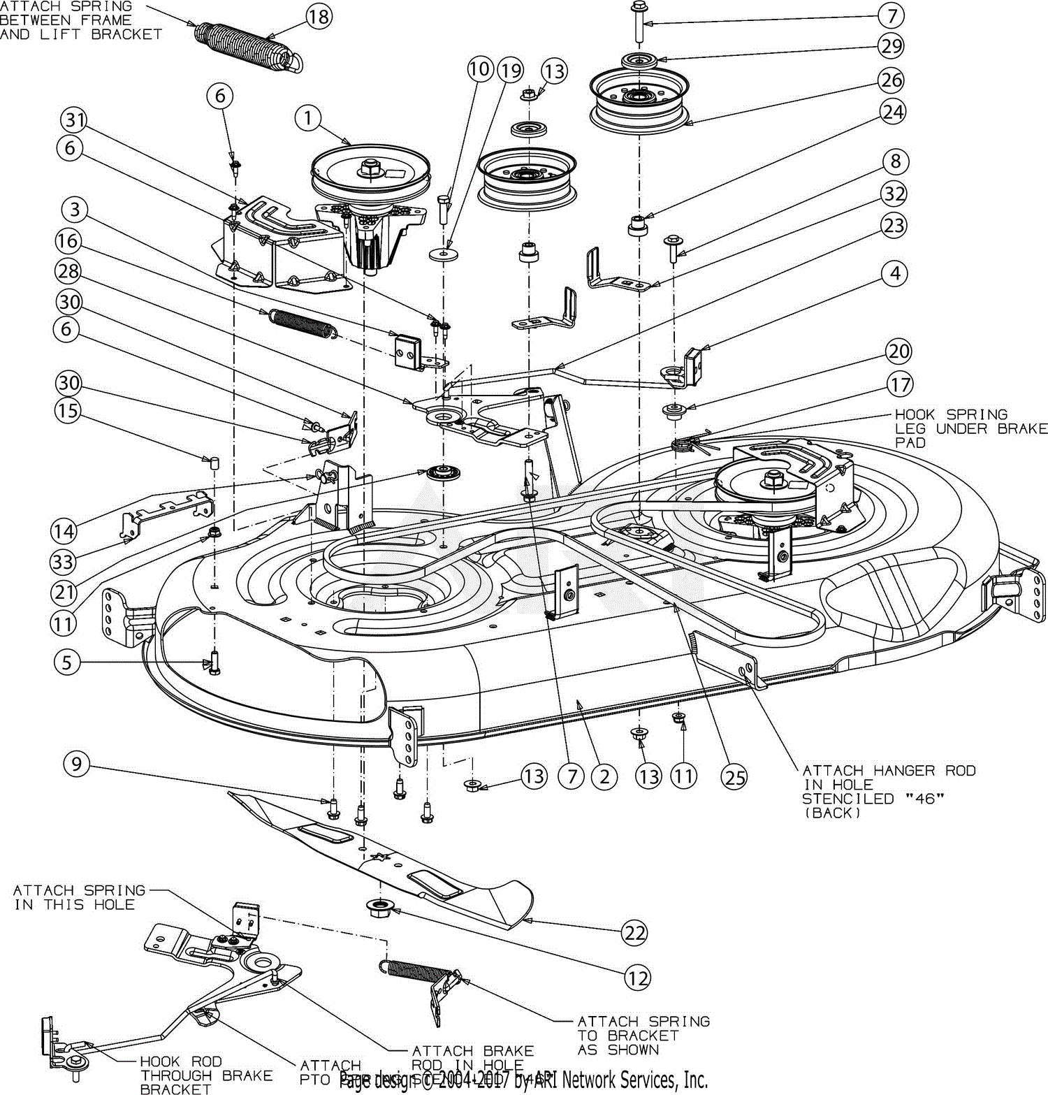Troy Bilt TB 2246 Hydro Tractor (13AAA1KT066) (2016) Parts Diagram for Deck