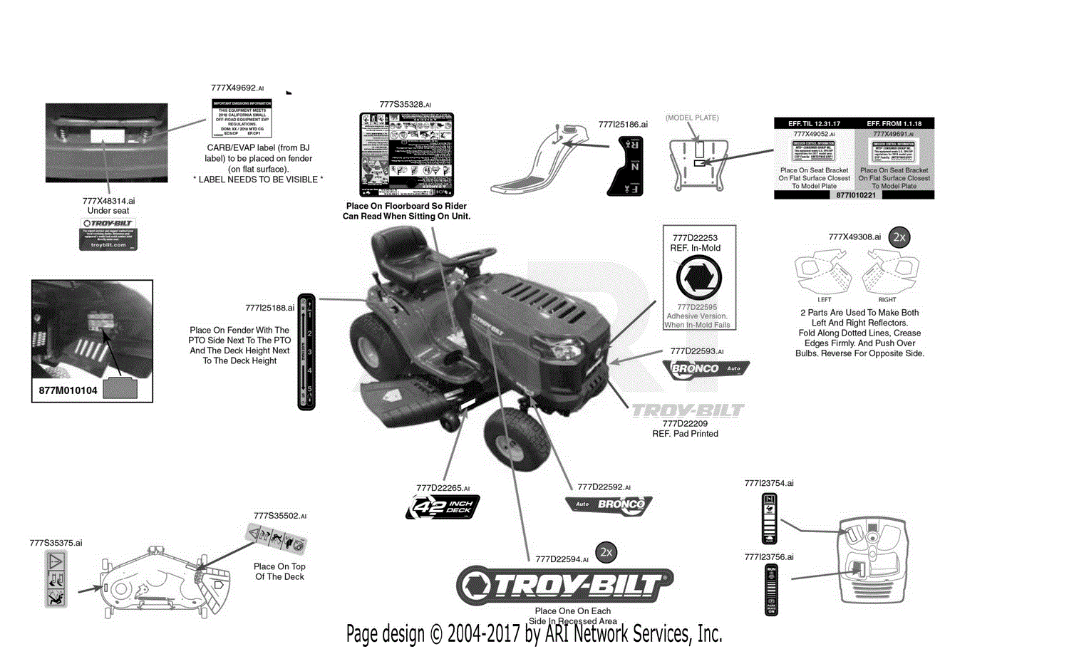 Troy Bilt 13AK78BS011 Bronco 42 Auto (2018) Parts Diagram for Label Map