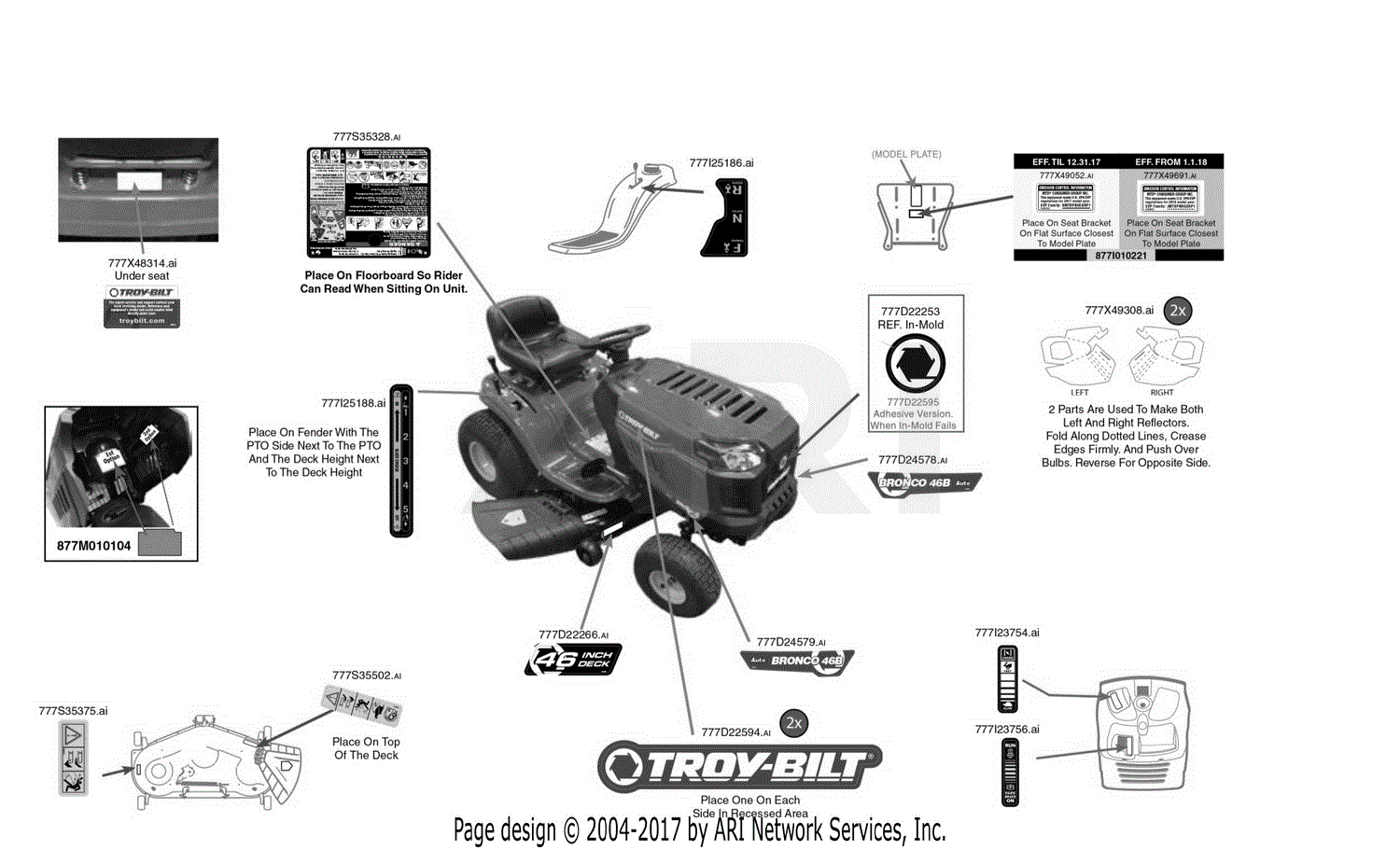 Troy Bilt 13AT78BT066 Bronco 46B (2018) Parts Diagram for Label Map