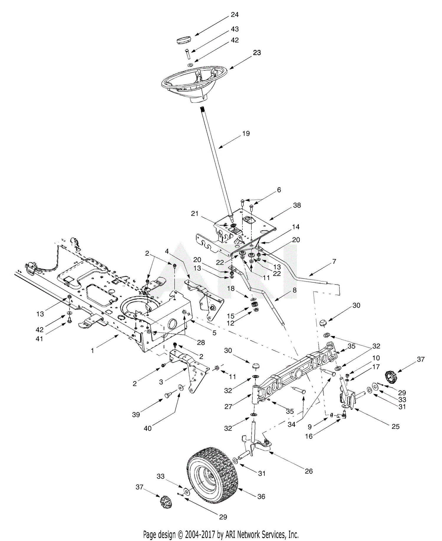 Troy Bilt 14AY809P063 (2000) Parts Diagram for Steering & Front Axle