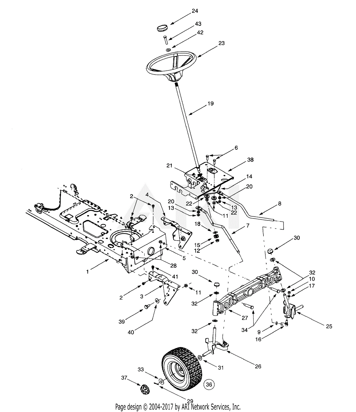 Troy Bilt 14bv809h063 (2001) Parts Diagram For Steering & Front Axle