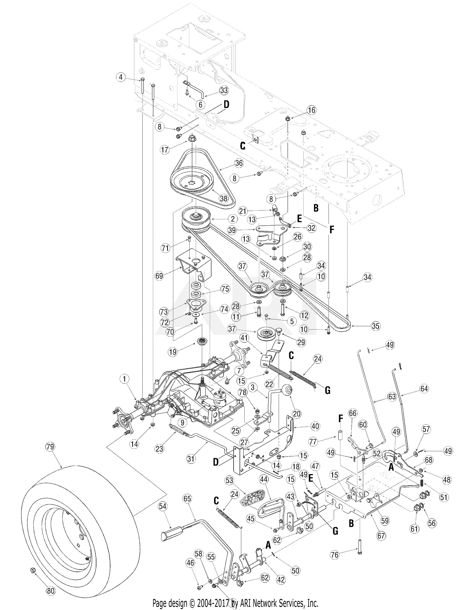 Troy Bilt 14AP80TP766 Big Red GT50 (2006) Parts Diagram for Drive ...