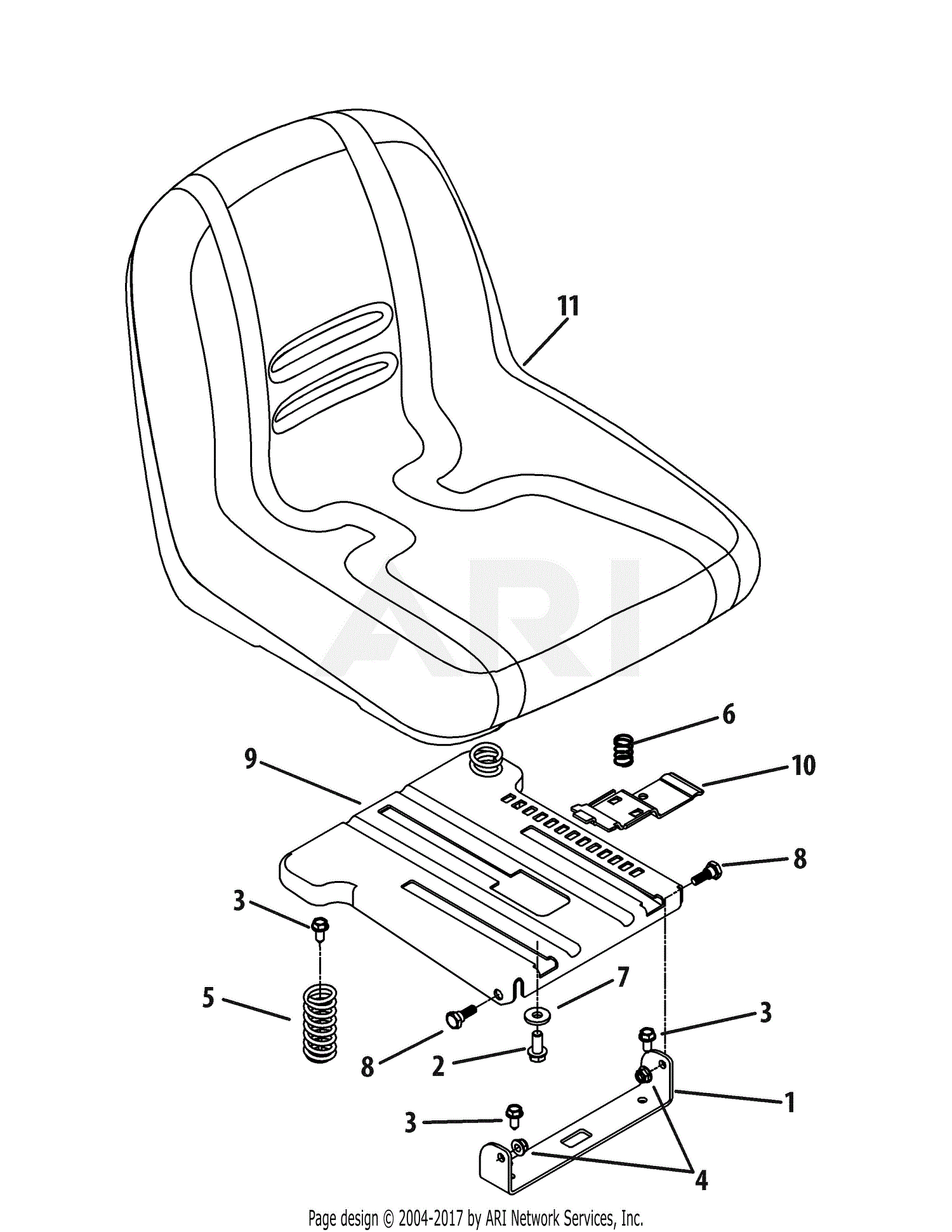 Troy Bilt 17BF2ACP011 Mustang XP (2009) Parts Diagram for Seat Adjustment