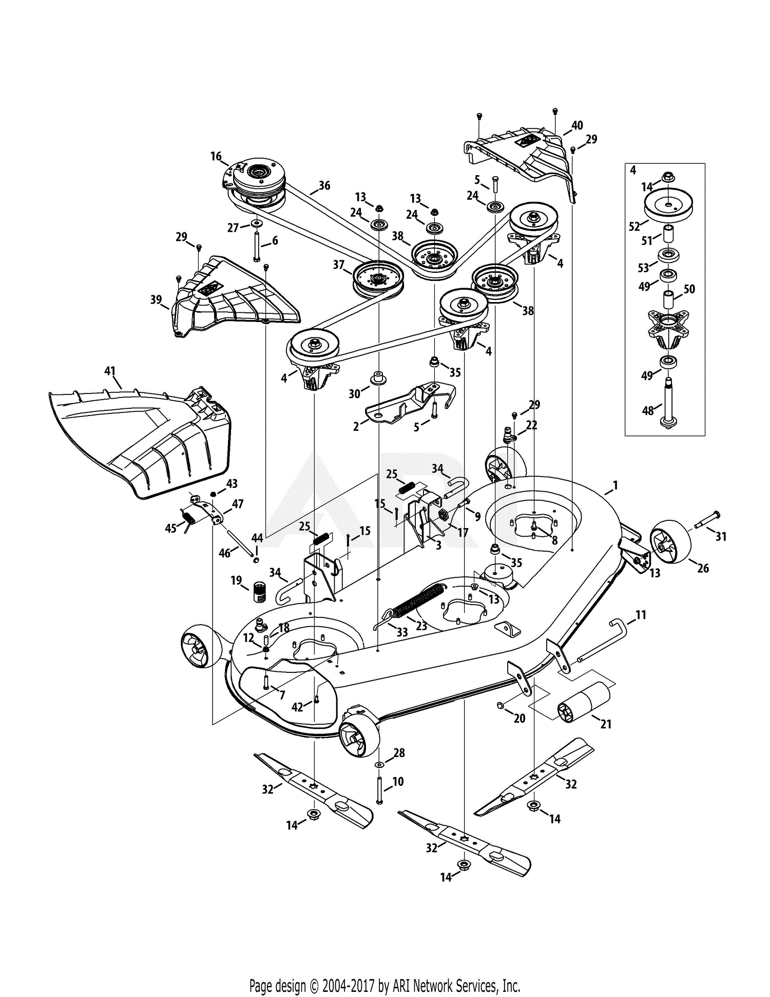 Troy Bilt 17BDCACW066 Mustang 54 XP (2015) Parts Diagram for Mower Deck