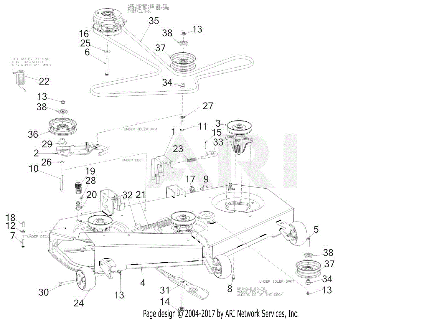 Troy Bilt 17ANCACZ066 Mustang XP 50 FAB (2017) Parts Diagram for Deck