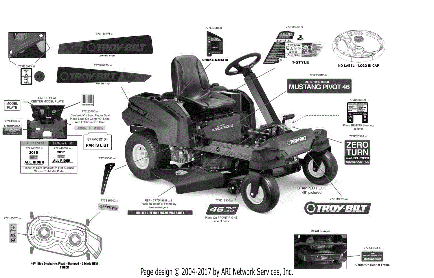 Troy Bilt 17ARCBDT011 Mustang XP Pivot S 46 (2017) Parts Diagram for