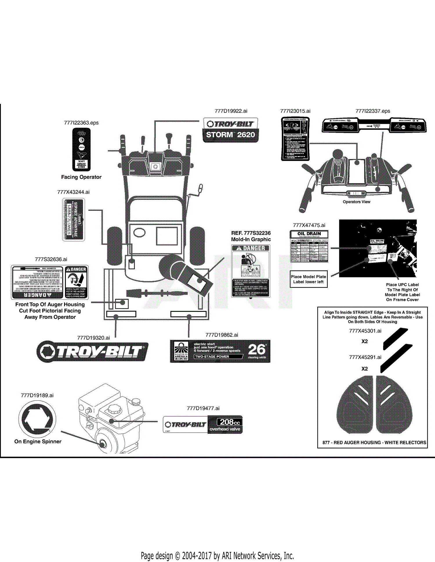 Troy Bilt 31BM63P3711 Storm 2620 (2014) Parts Diagram for Label Map ...