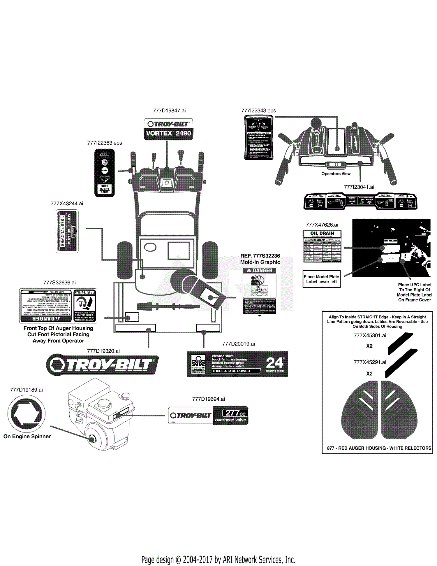 Troy Bilt 31AH54Q6711 Vortex 2490 (2015) Parts Diagram for Label Map ...