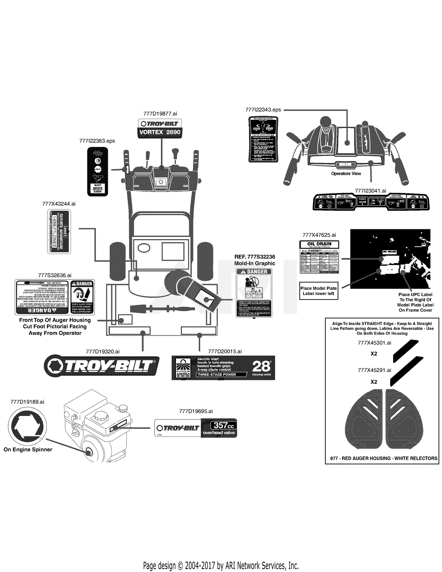 Troy Bilt 31AH55Q8711 Vortex 2890 (2015) Parts Diagram for Label Map ...