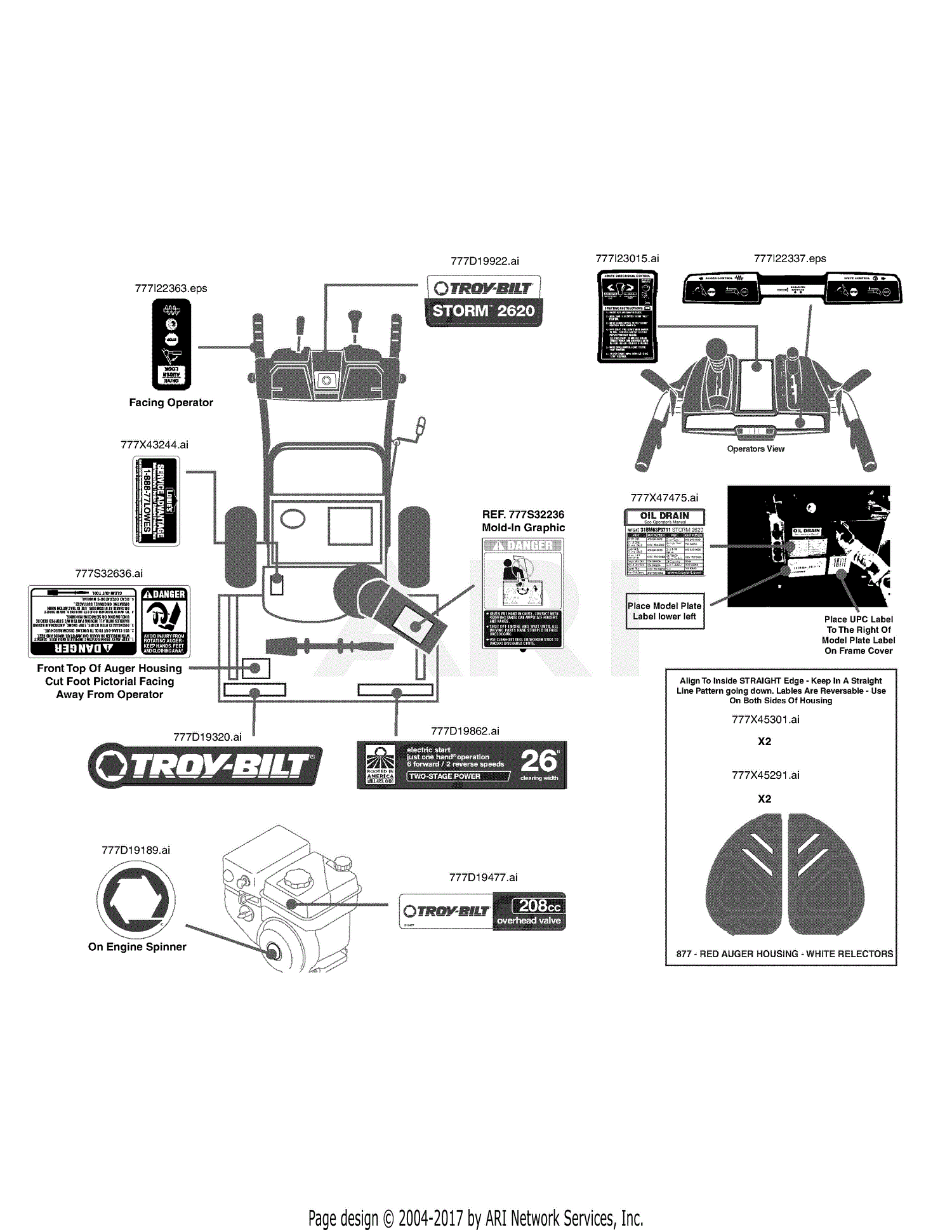 Troy Bilt 31BM63P3711 Storm 2620 (2015) Parts Diagram for Label Map ...