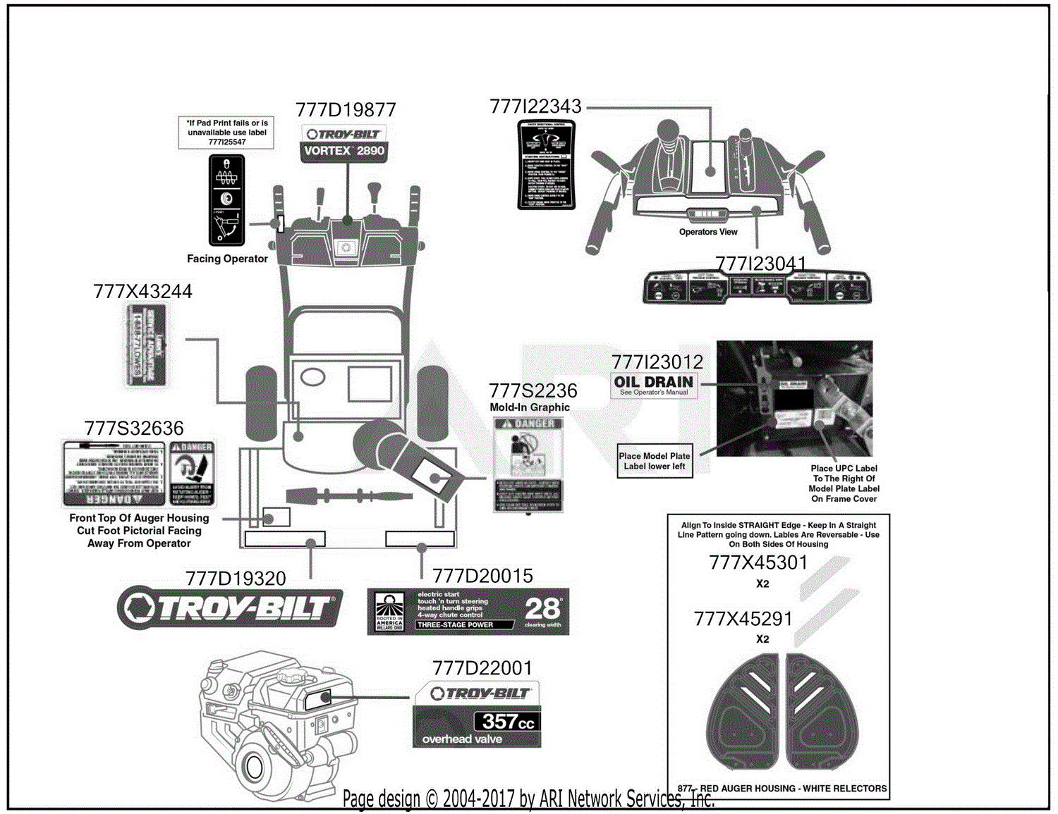 Troy Bilt 31AH5DQ8711 Vortex 2890 (2016) Parts Diagram for Label Map