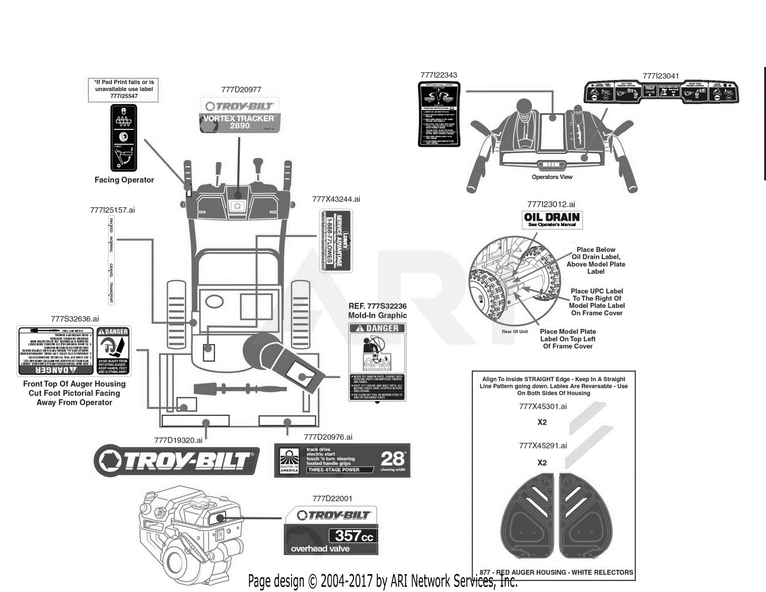 Troy Bilt 31AH7DQ8711 Vortex Tracker 2890 (2017) Parts Diagram for ...