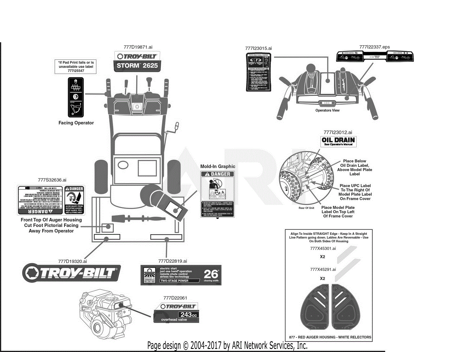 Troy Bilt 31BM6CP3766 Storm 2625 (2017) Parts Diagram for Label Map