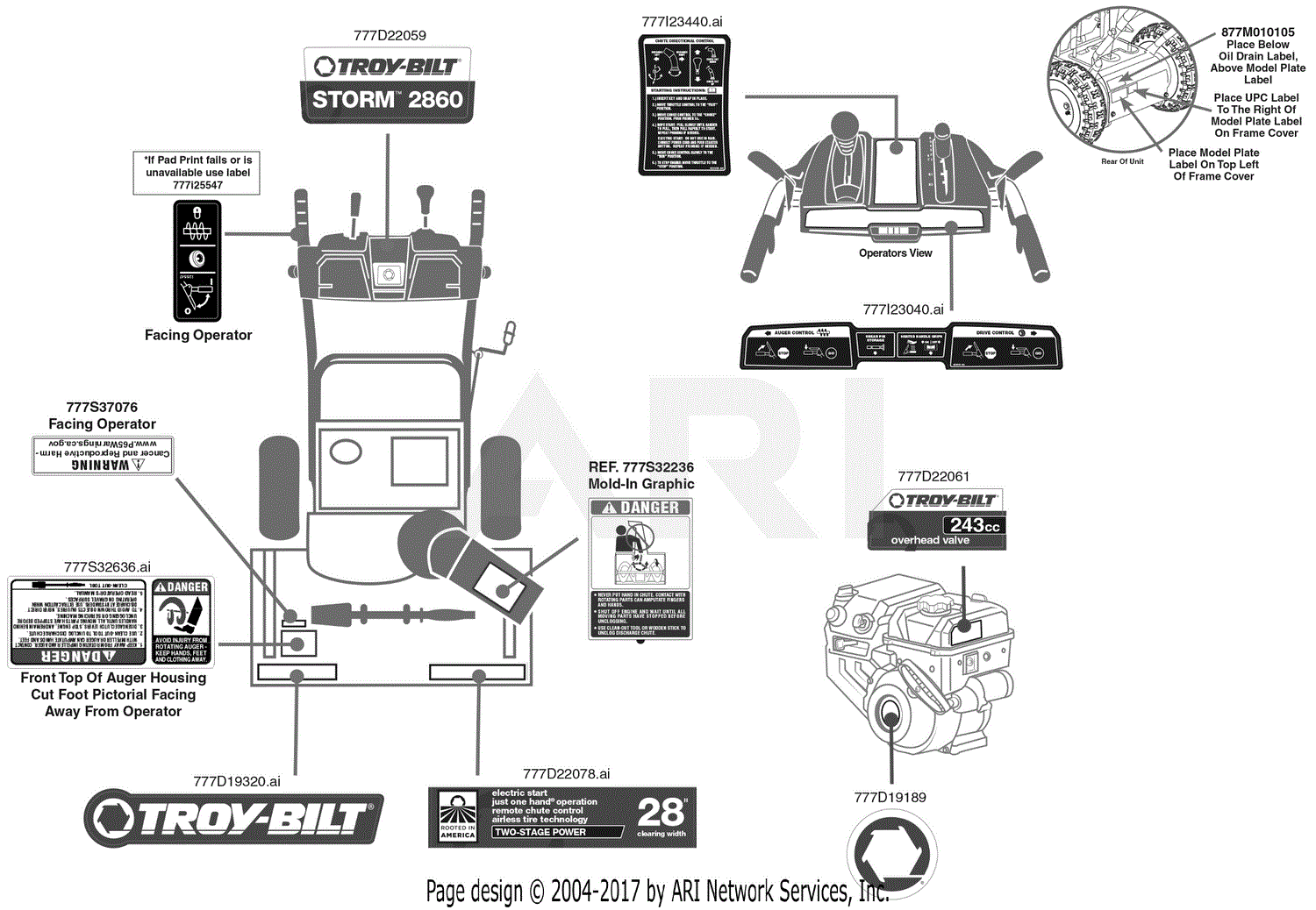 Troy Bilt 31AM6CP4766 Storm 2860 (2018) Parts Diagram for Label Map