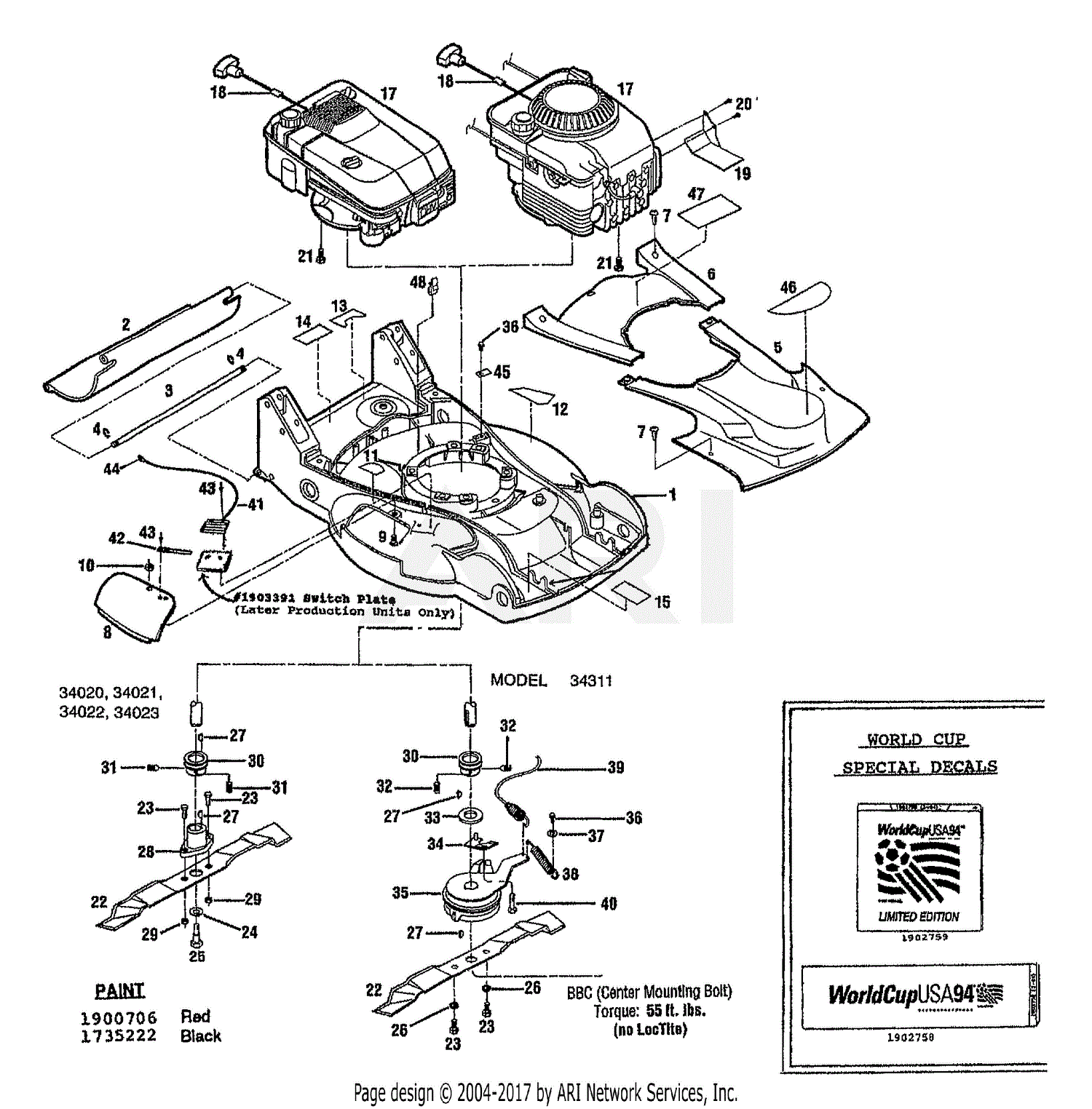 Troy Bilt 34022 5HP21" VAR. SPEED S.P. Parts Diagram for MOWER DECK