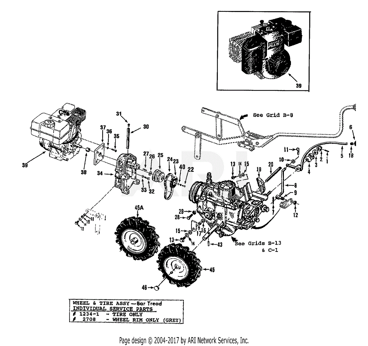 Troy Bilt 12153 HORSE-OPC (11HP) ROTOTILLER Parts Diagram for WHEEL ...