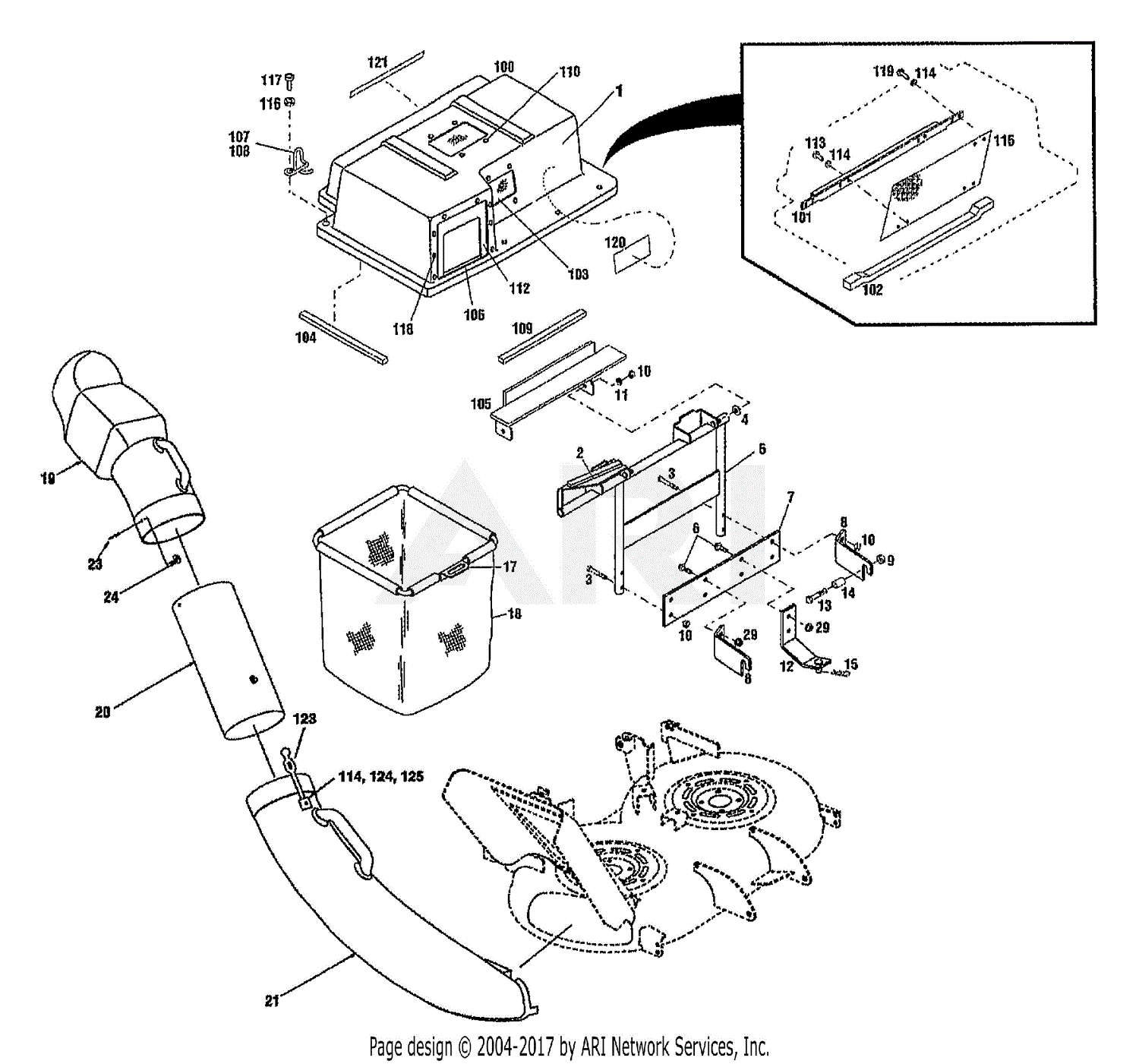 Troy Bilt 14113 2 BAG COLLECTOR SYSTEM Parts Diagram for 2 BAG ...