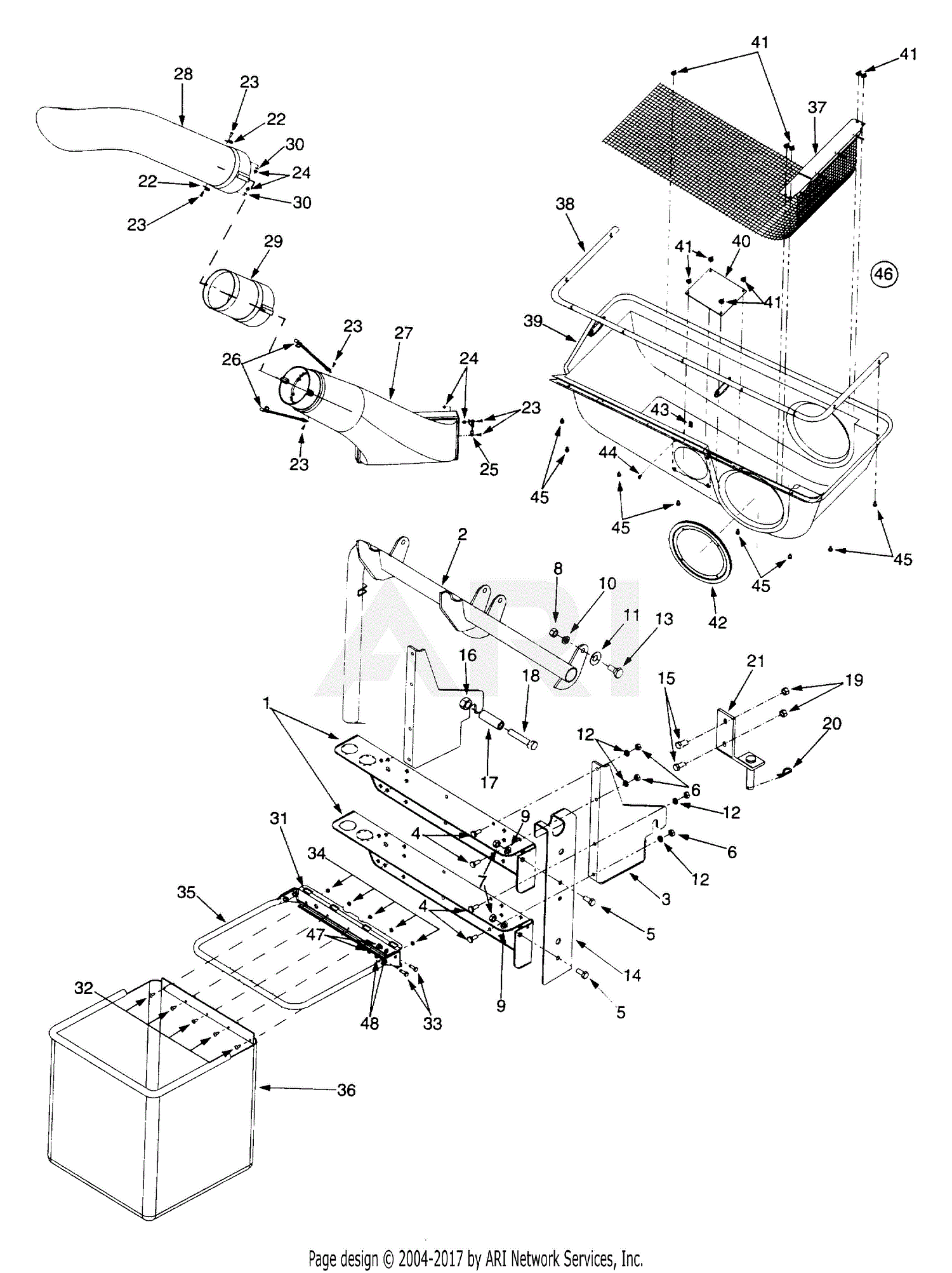 Troy Bilt 14116 Twin Rear Bagger Parts Diagram for General Assembly