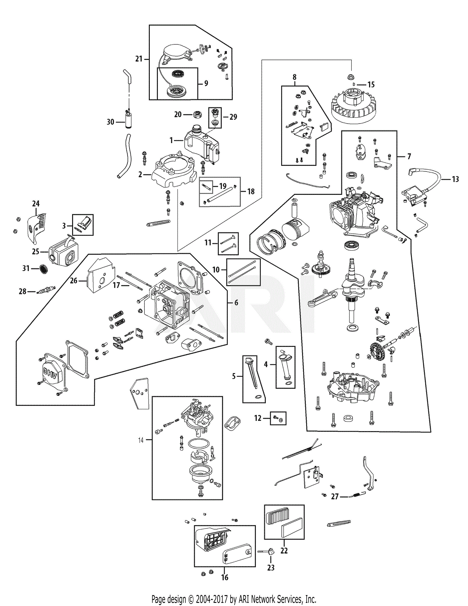 Troy Bilt 1P65MC Engine Parts Diagram for Engine Assembly 1P65MC