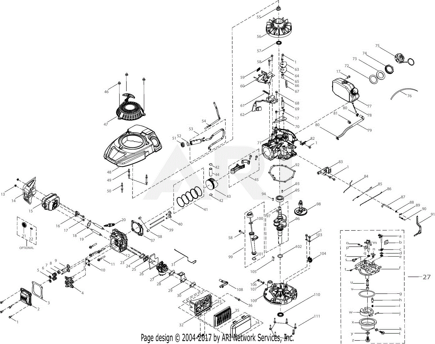 Troy Bilt 5X65VU 159cc Engine Parts Diagram for 5X65VU General Assembly