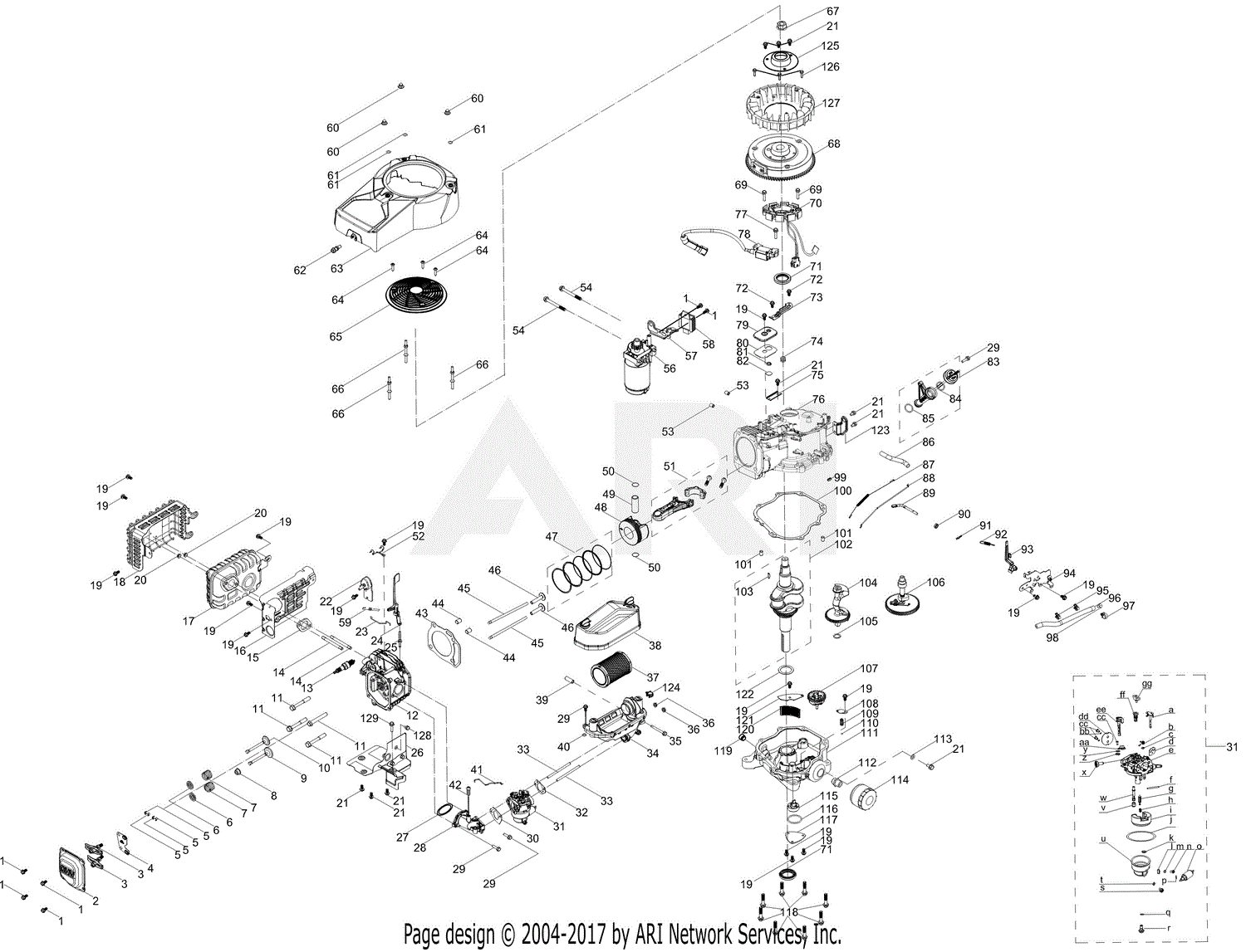 Troy Bilt 7T90JU 439cc Engine Parts Diagram for 7T90JU General Assembly