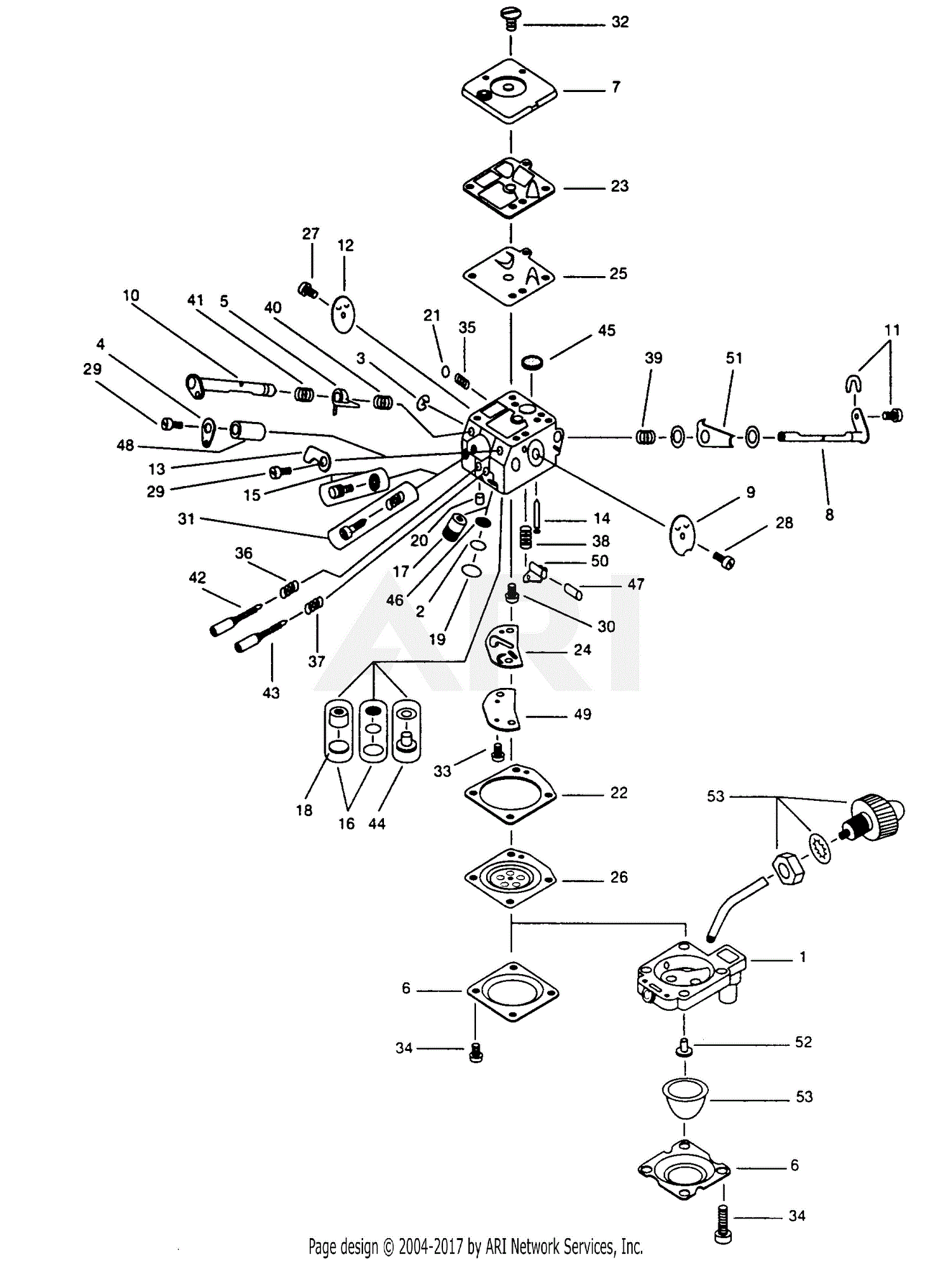 Walbro Carburetor HD11A Parts Diagram for HD11A PARTS LIST