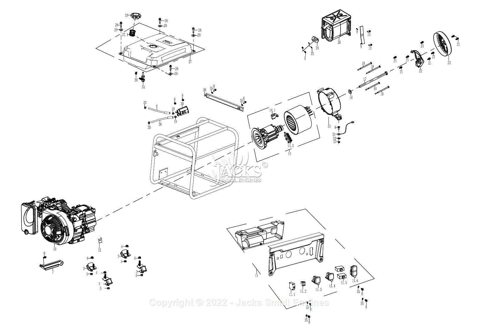 Westinghouse WGen3600v Parts Diagram for Parts List