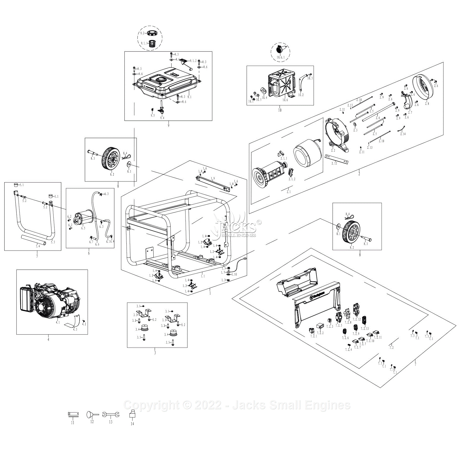 Westinghouse WGen5300v Parts Diagram for Parts List