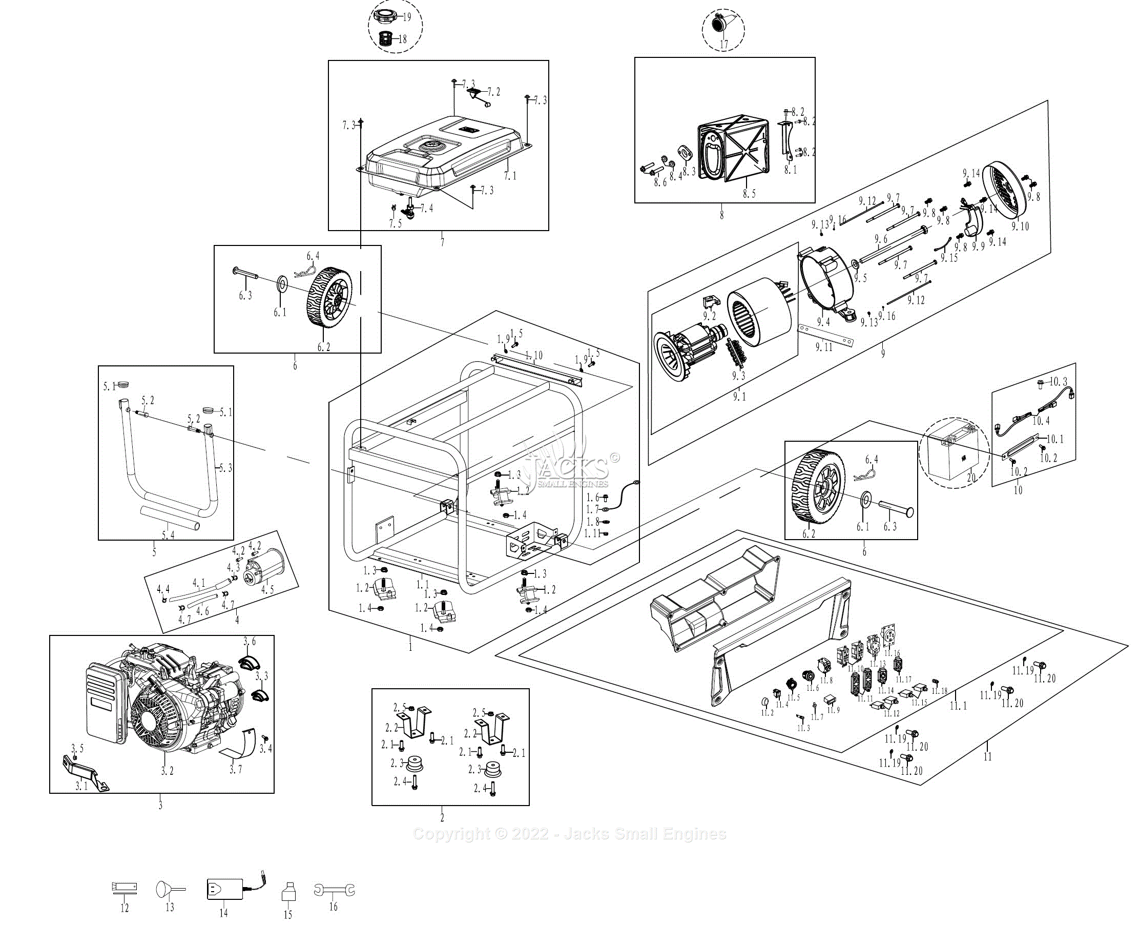 Westinghouse WGen9500 Parts Diagram for Parts List