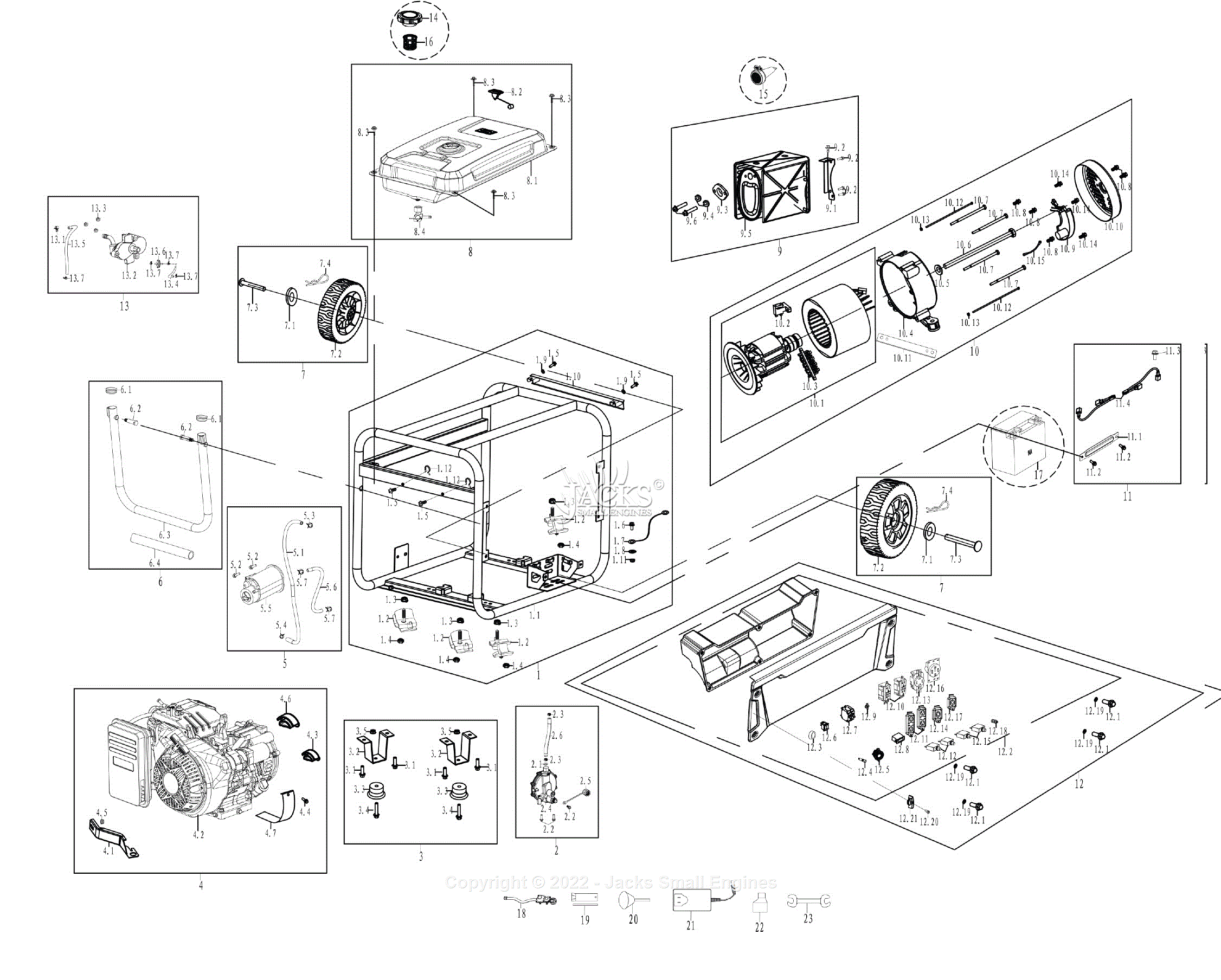 Westinghouse WGen9500DF (Dual Fuel) Parts Diagram for Parts List