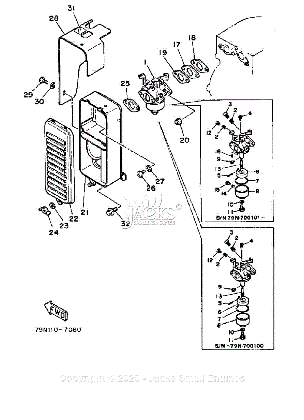 Yamaha YS624T Parts Diagram for CARBURETOR-AIR FILTER